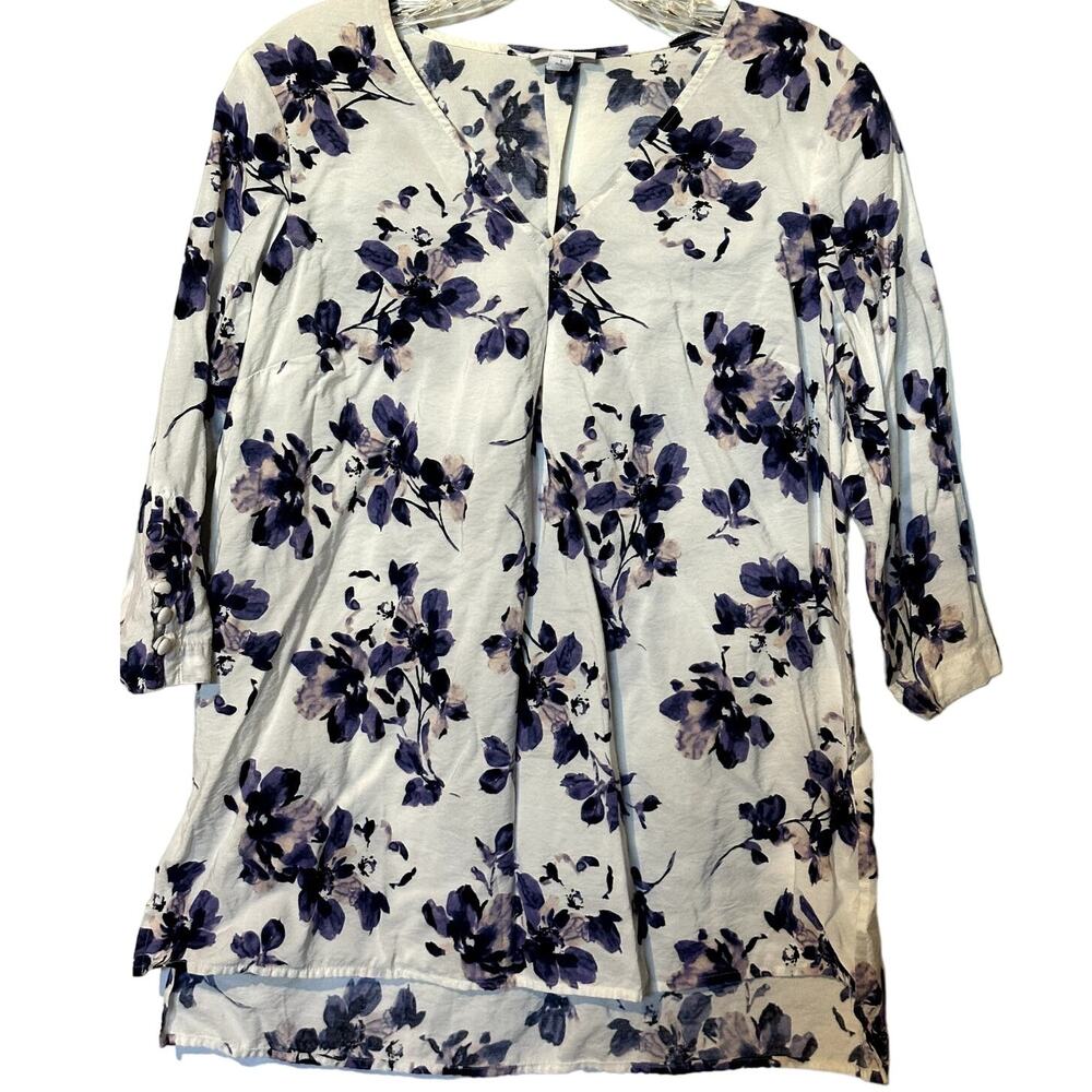 J. Jill Size Small Petite Top Floral Flouncy V-Neck Button Front Purple Flowers